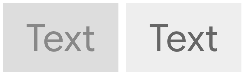 :img Picture of the word Text twice on a grey background: Once with low and once with ok contrast ,60%, width