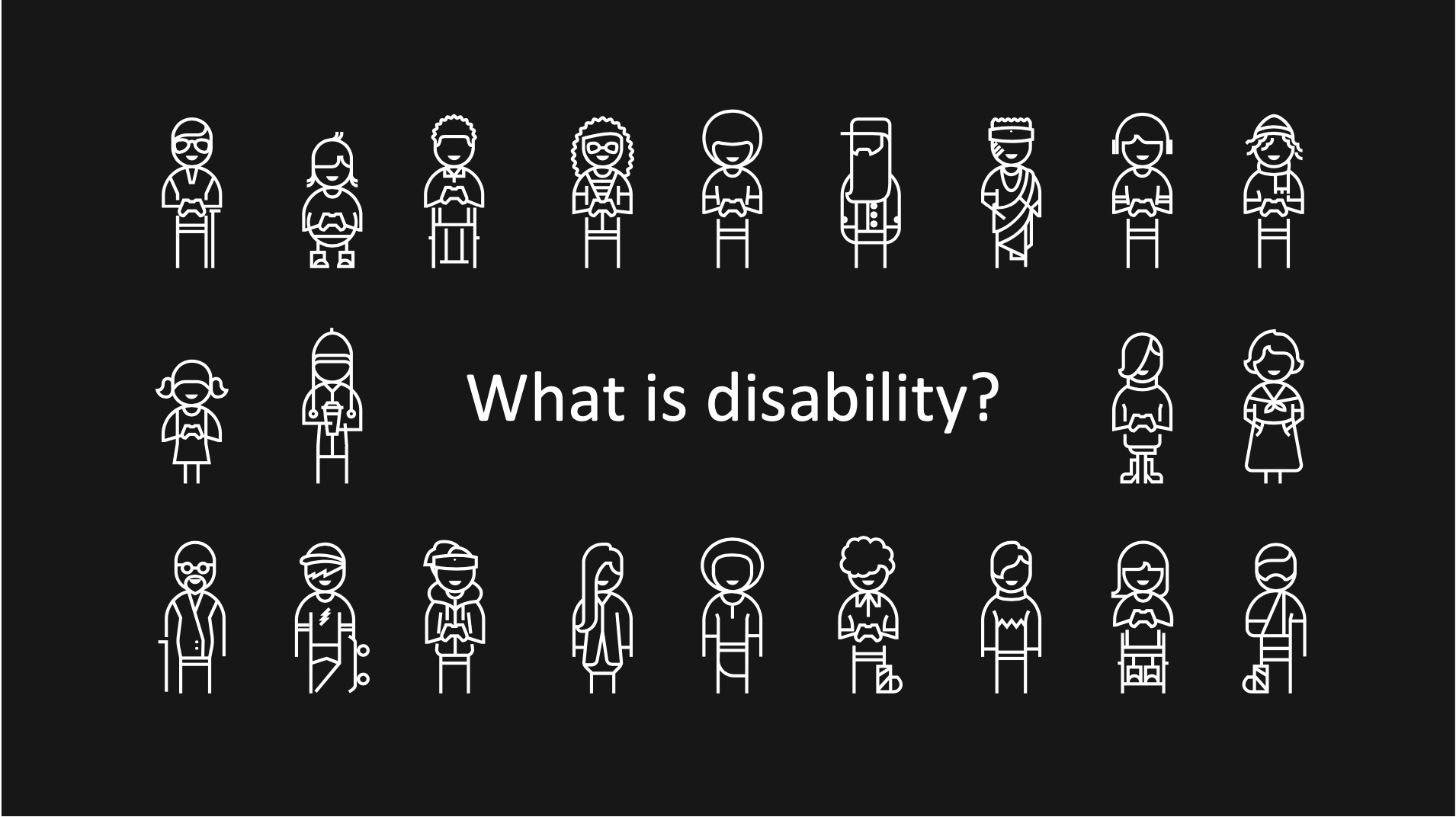 :img What is disability? Text is surrounded by diverse people,100%, width