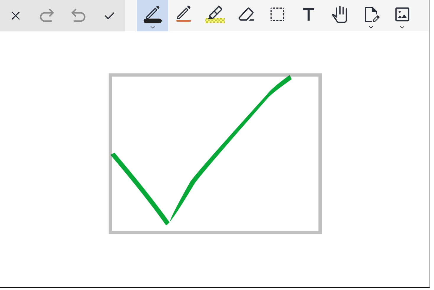 screenshot of the image editor, displaying a green checkmark. The circle is invisible